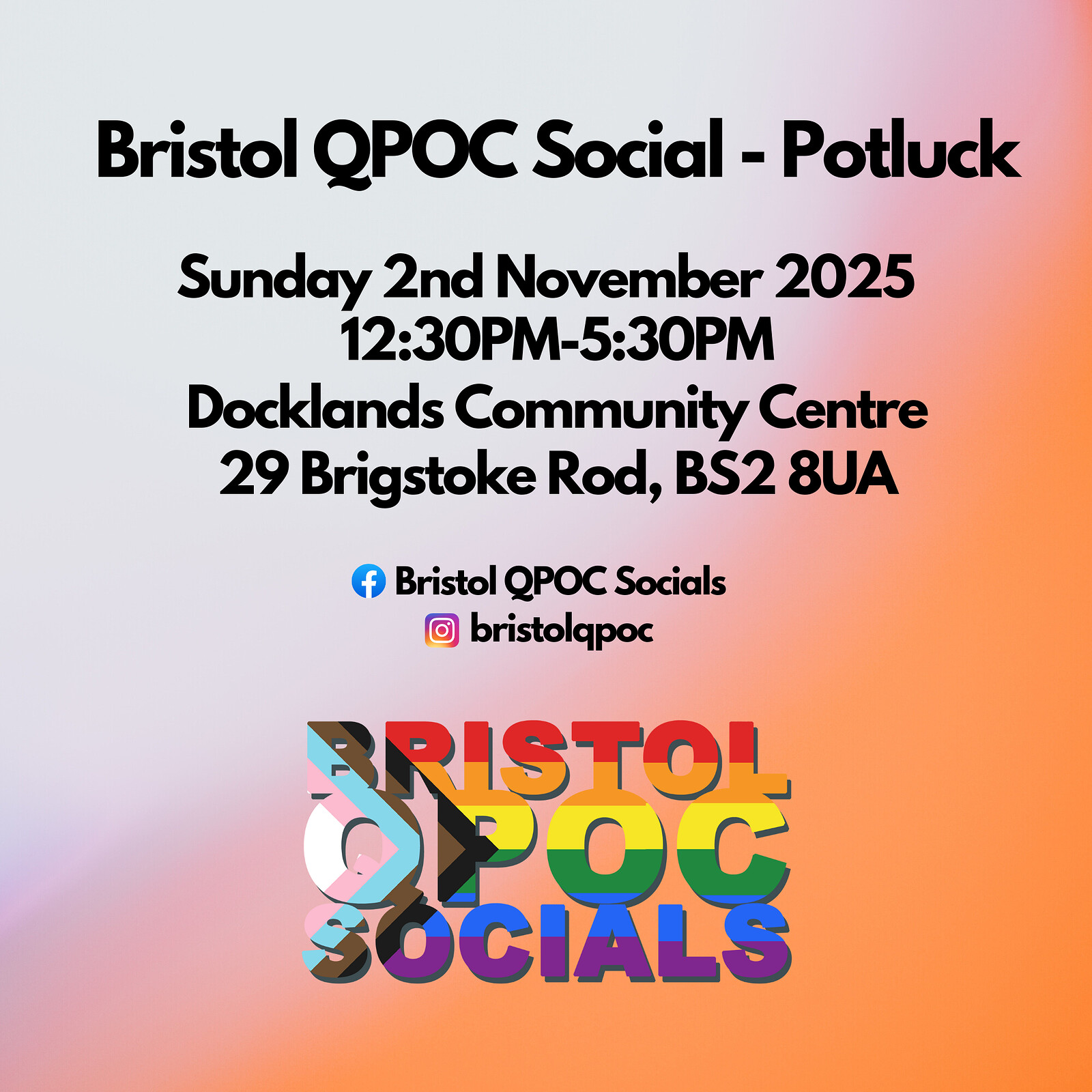 Bristol QPOC Social - Potluck at Docklands Community Centre, St. Pauls, BS2 8UA
