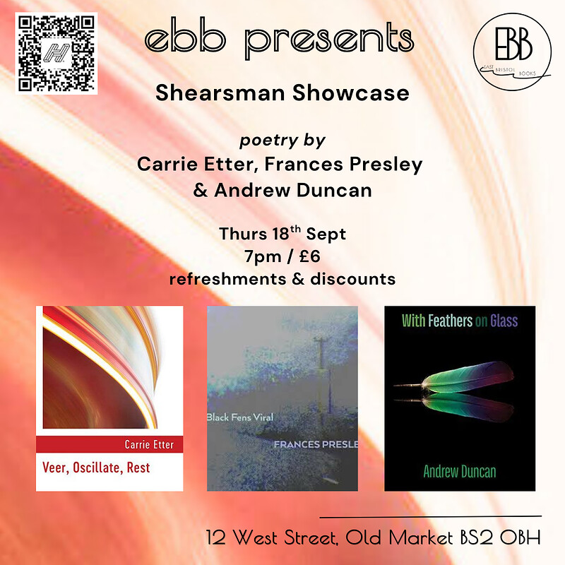 Shearsman Showcase: Carrie Etter, Frances Presley, Andrew Duncan at East Bristol Books