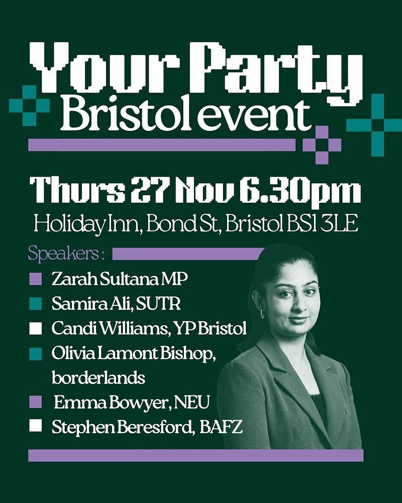 Your Party Bristol: Zarah Sultana rally at Holiday Inn Bristol City Centre