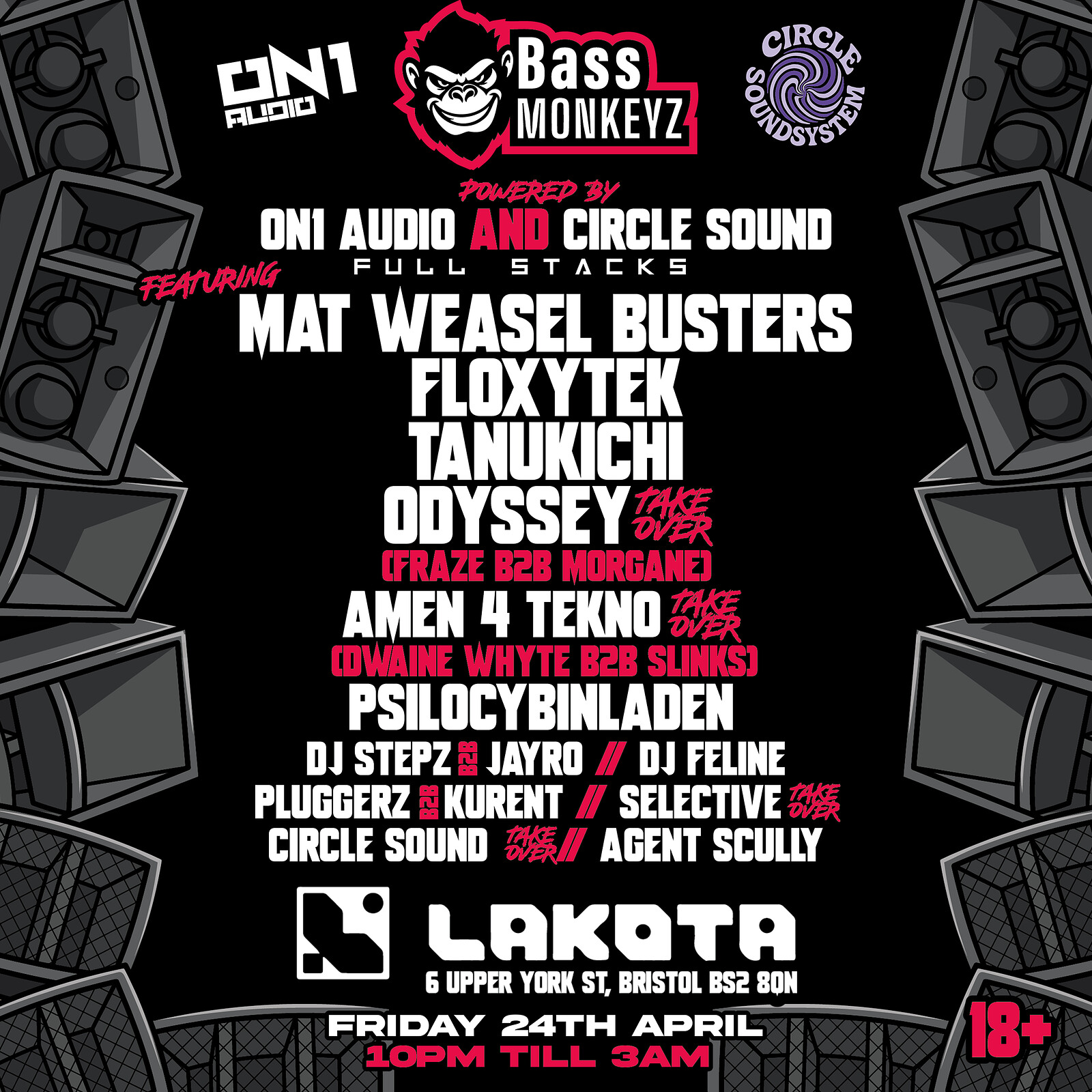 Bass Monkeyz: Mat Weasel Busters, Floxytek, Tanukichi @ Lakota at Lakota
