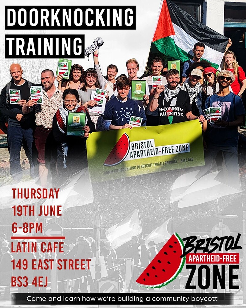 Bristol Apartheid Free Zone Doorknocking Training at Latin Cafe