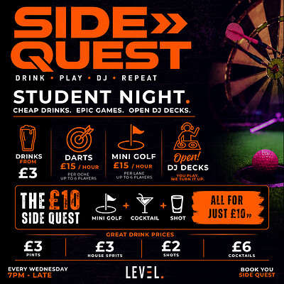 SIDE QUEST - Open DJ Desks at Level. Social