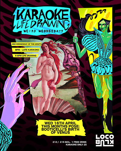 Karaoke Life Drawing: Booticelli's Birth Of Venus at Loco Klub