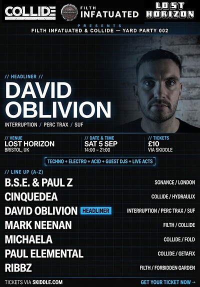 Filth x Collide Yard Party with David Oblivion at Lost Horizon