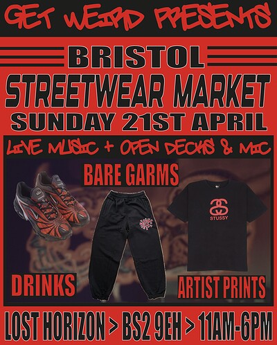 GET WEIRD BRISTOL STREETWEAR MARKET at Lost Horizon