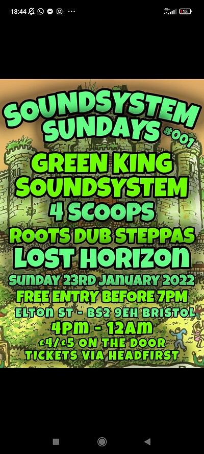 SOUNDSYSTEM SUNDAYS WITH GREEN KING SOUNDSYSTEM at Lost Horizon