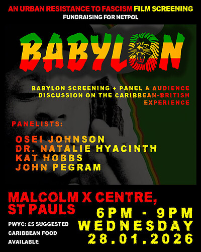 URF screening of Babylon at Malcolm X Community Centre