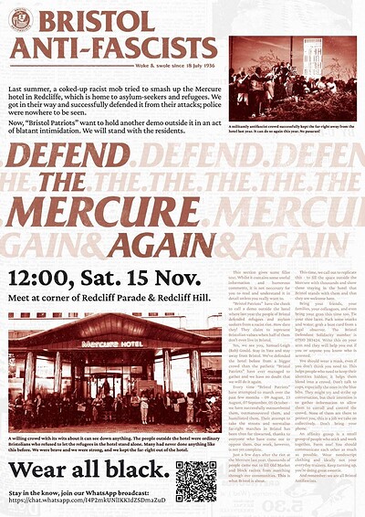 Bristol Antifascists - Defend the Mercure Again at Mercure Hotel, Redcliff Hill, BS1 6SQ