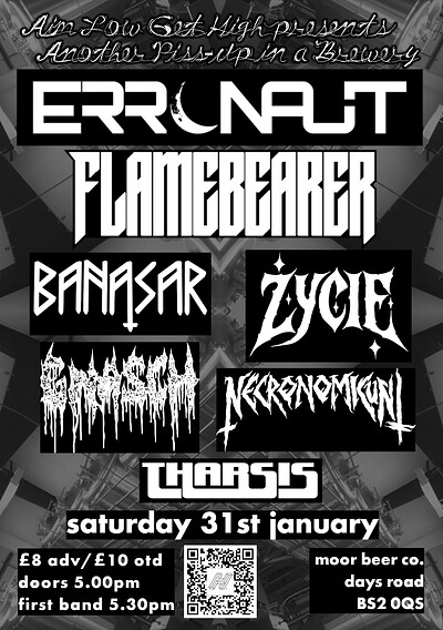 ERRONAUT / FLAMEBEARER / BANASAR / ZYCIE / GNASCH / NECRONOMICUNT / THARSIS at Moor Beer Co