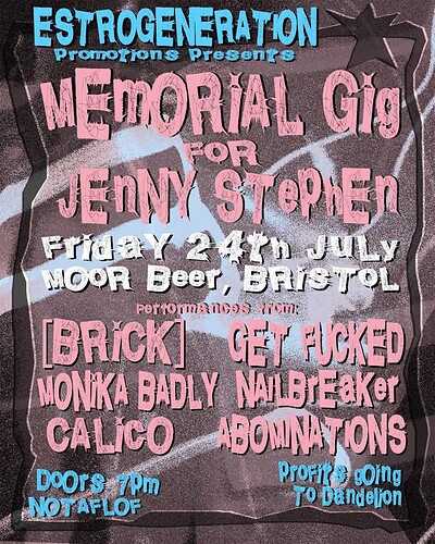 ESTROGENERATION MEMORIAL GIG FOR JENNY at Moor Beer Co