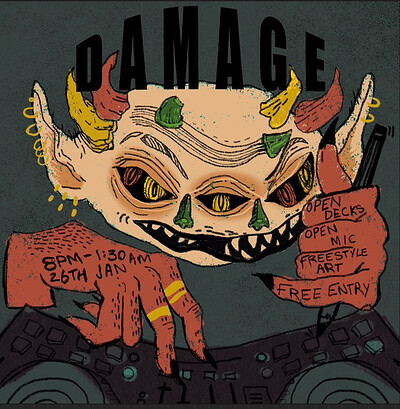 DAMAGE - open decks turntables & walls to paint at New Secret Venue @BS2
