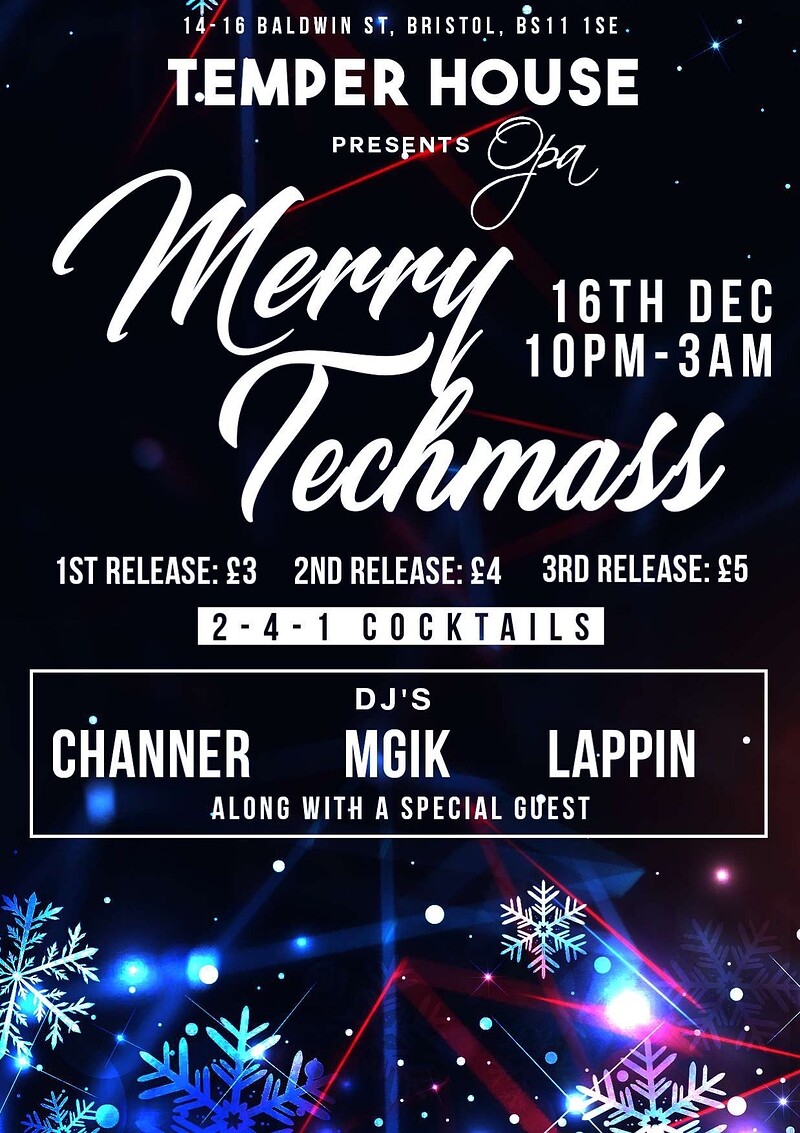 Temper House presents Merry Techmass at Opa Bar
