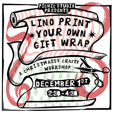 Lino Print Your Own Gift Wrap Christmas Workshop at Picnic Studio - Hamilton House
