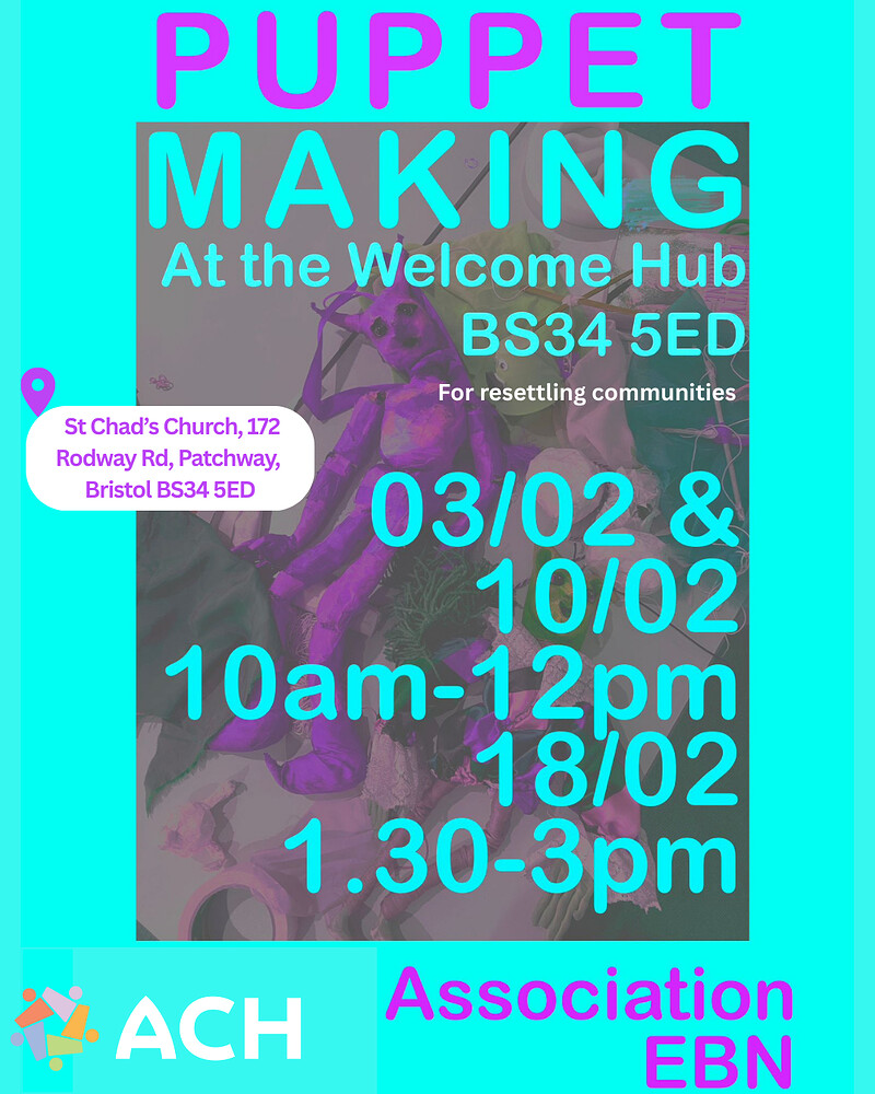 Puppet making workshop for Resettling Communities at St Chad's Church,172 Rodway Rd, Patchway,  Bristol BS34 5ED