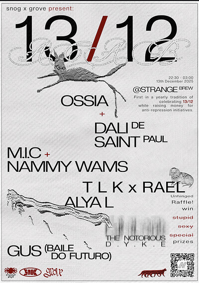 SNOG x GROVE: 13/12 fundraiser w/ Grove, Ossia, Alya L, t l k, M.I.C. +more at Strange Brew