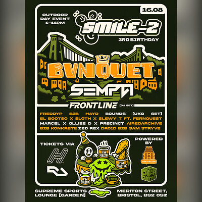 SMILE-Z 3RD BDAY: BVNQUET, SEMPA, FRONTLINE - UKG/140 Outdoor Day Event at Supreme Sports Lounge Garden