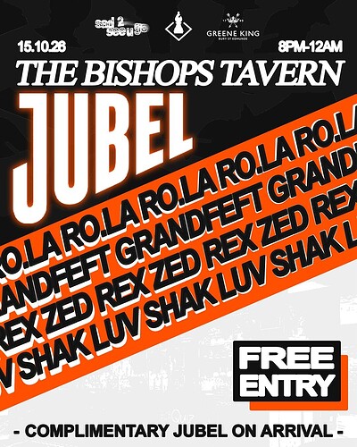 JUBEL TAKEOVER at Bishops Tavern at The Bishops Tavern