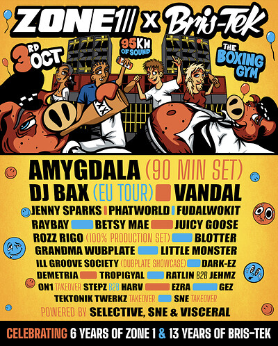 ZONE 1 x BRIS-TEK / AMYGDALA, DJ BAX, JENNY SPARKS, VANDAL at The Boxing Gym