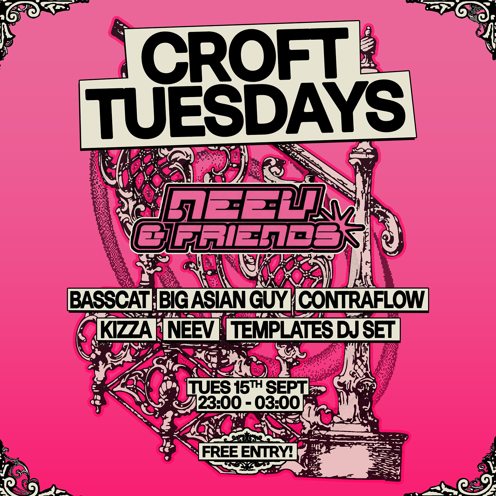 Croft Tuesdays: Neev + Friends w/ Basscat, Big Asian Guy, Contraflow + more at The Croft