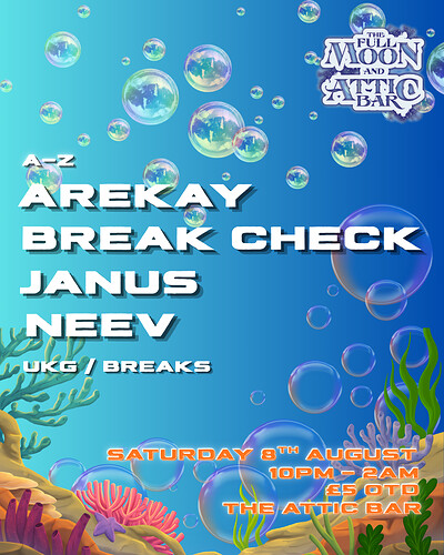 Attic Bar Residents: Arekay, Break Check, Neev, Janus at The Full Moon & Attic Bar