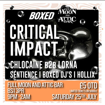 Boxed: Critical Impact, Chlocaine b2b Lorna, Sentience + MORE at The Full Moon & Attic Bar