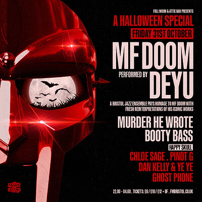 Halloween Special: MF Doom , Murder He Wrote, + more at The Full Moon & Attic Bar