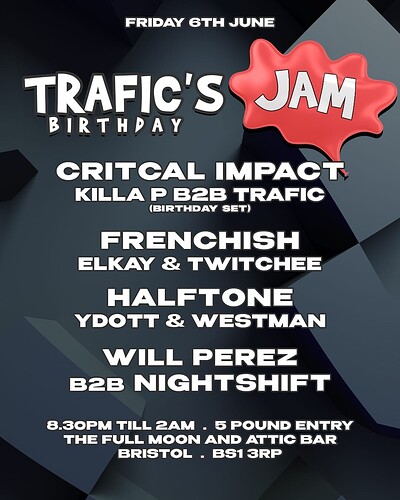 Trafic's Jam w/ Critical Impact, Killa P + Support at The Full Moon & Attic Bar