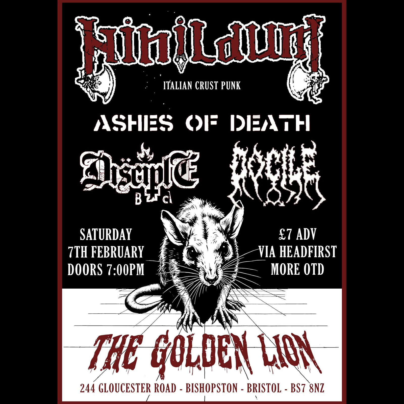 NIHILDUM , ASHES OF DEATH, DISCIPLE BC, DOCILE at The Golden Lion