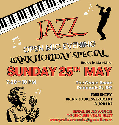 Jazz Open Mic Evening at The Green Room, 22 Denmark Street, Bristol BS1 5DQ