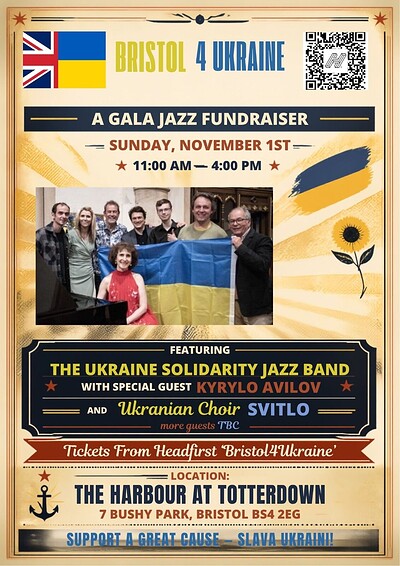 Bristol4Ukraine Fundraiser with The Ukraine Solidarity Jazz Band & SVITLO at The Harbour, Totterdown, Bristol. BS4 2EG