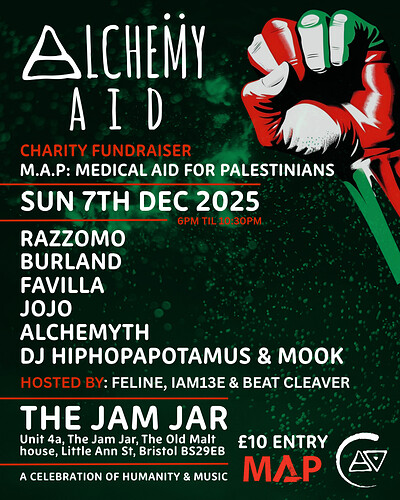 Alchemy Audio Presents... Alchemy Aid: Medical Aid for Palestine at The Jam Jar