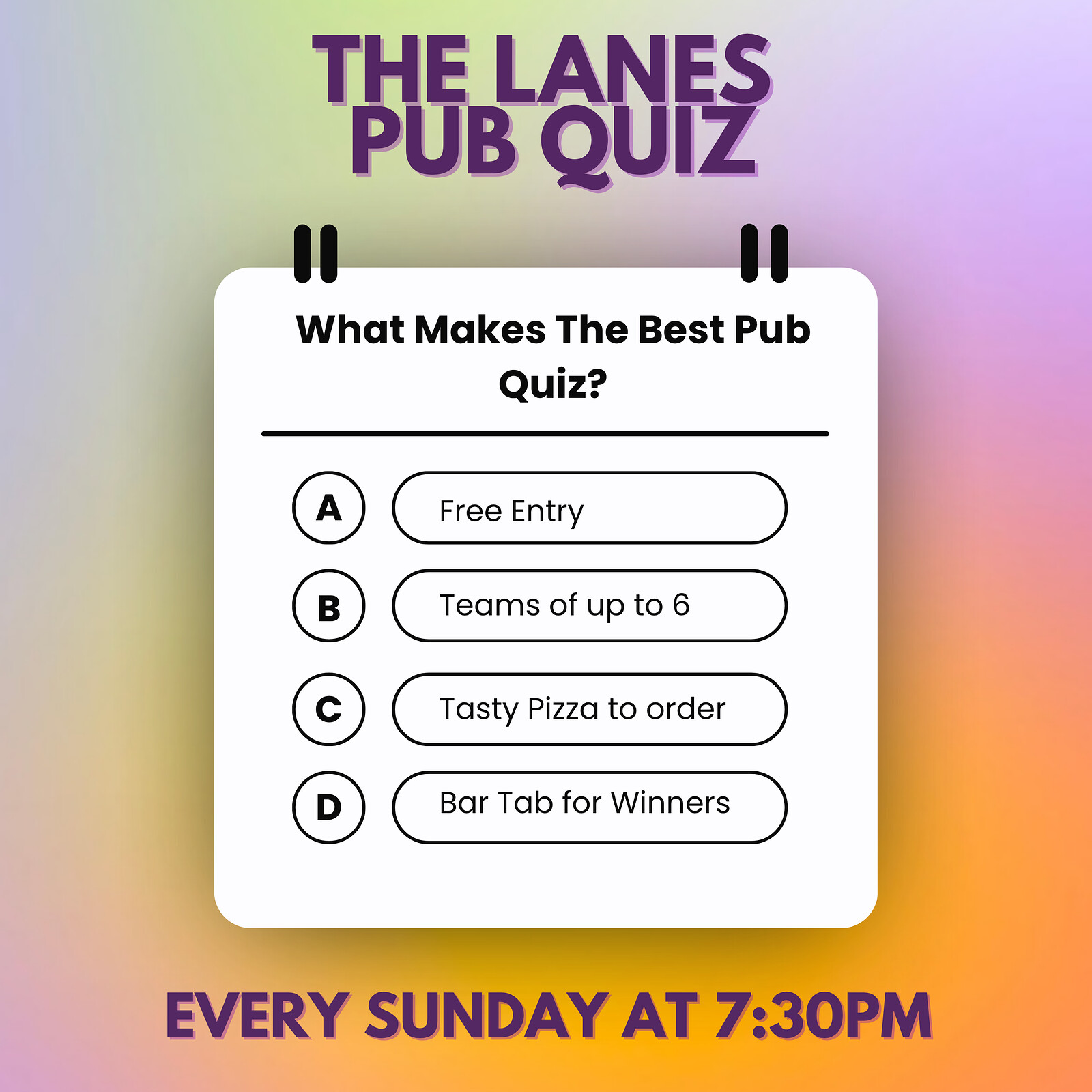 Lanes Pub Quiz at The Lanes