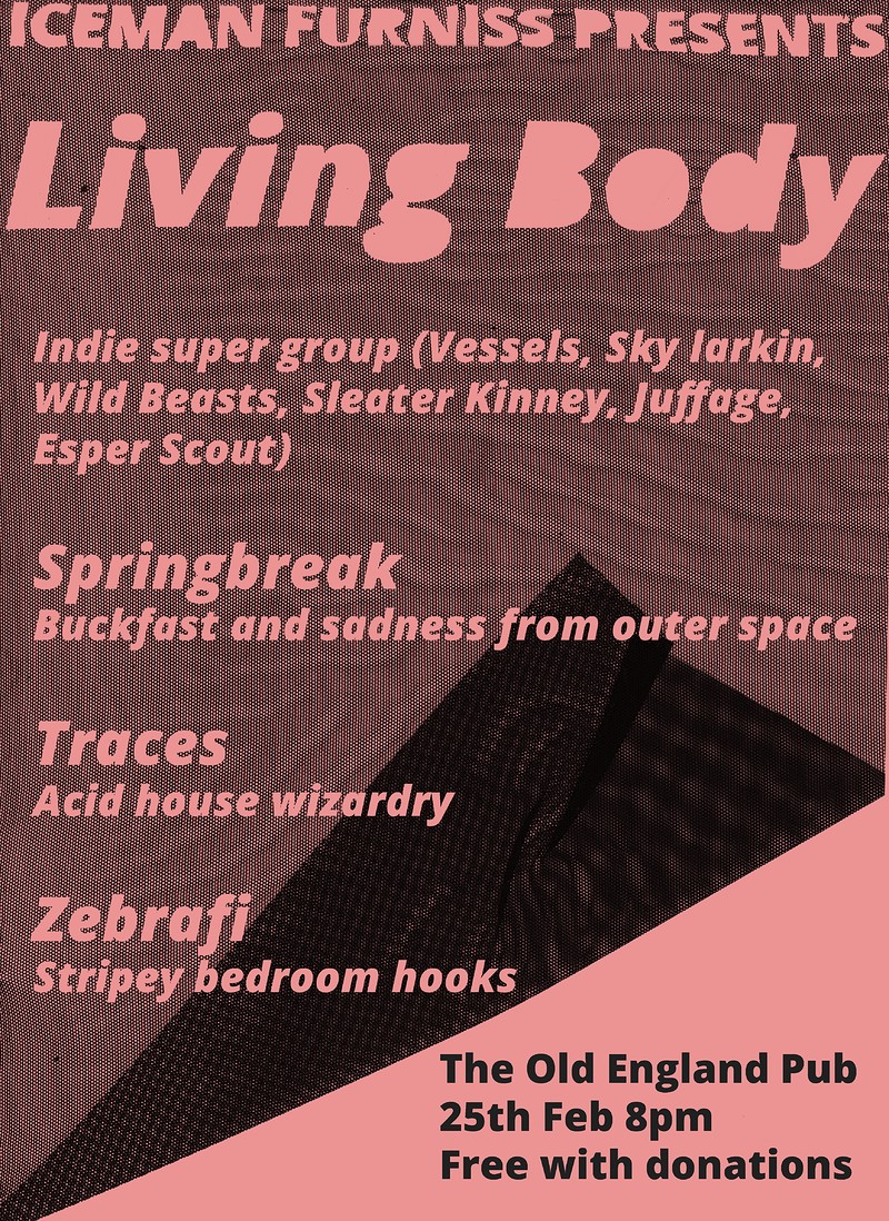 Living Body with Zebrafi, Springbreak, Traces at The Old England Pub