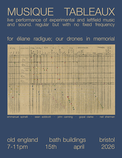 MUSIQUE TABLEAUX - For Éliane Radigue; Our Drones in Memorial at The Old England Pub