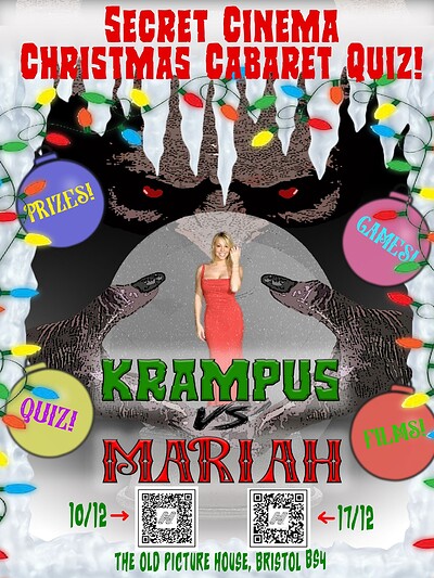 Mariah Vs Krampus xmas cinematic games show quiz at The Old Picture House, 7 Winton St, Totterdown, BS4