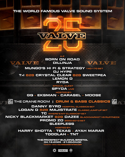 25 Years of Valve Sound System x Drum & Bass Classics | Bristol at The Prospect Building