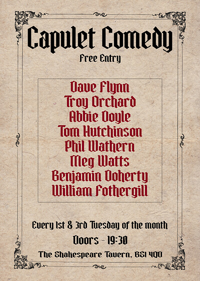 Capulet Comedy Clyb at The Shakespeare Tavern, Prince Street