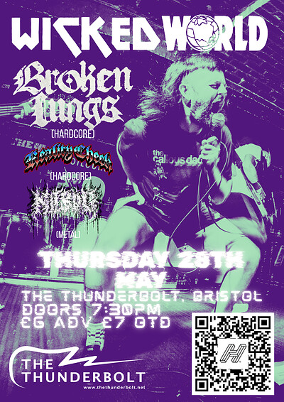 Wicked World presents; BROKEN LUNGS + Realty Check + Nilbog at The Thunderbolt