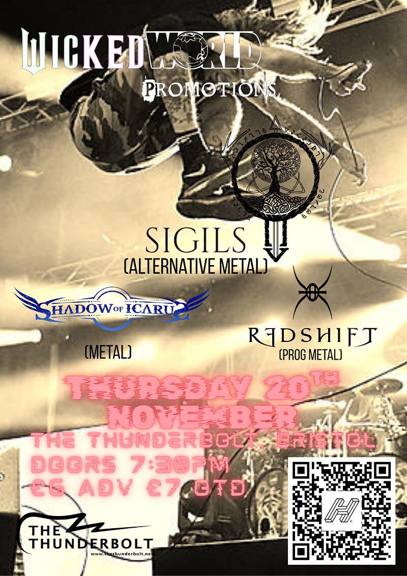 Wicked World Presents SIGILS + shadow of icarus + redshift at The Thunderbolt
