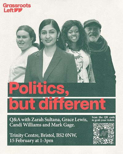 Q&A with Zarah Sultana MP, Candi Williams and Mark Gage at The Trinity Centre