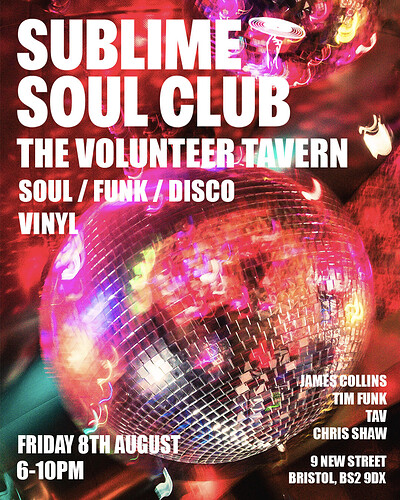 SUBLIME SOUL CLUB - Soul, funk and disco vinyl at The Volunteer Tavern