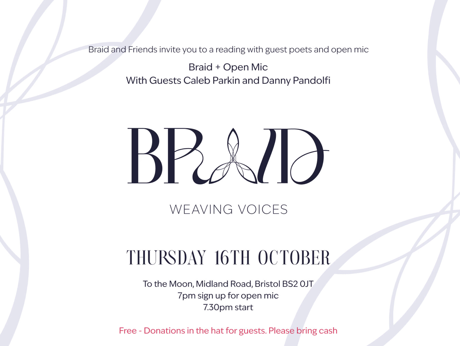 Braid + Open Mic With Guests Caleb Parkin and Danny Pandolfi at To The Moon