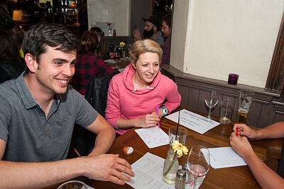 A pub quiz performance in Bristol